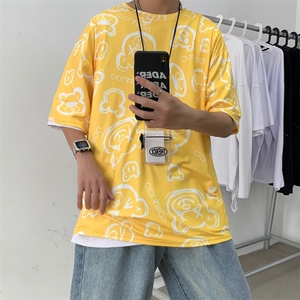 夏季上衣宽松短袖T恤日韩系小熊印花INS男女半截袖体桖 T584-P22图片