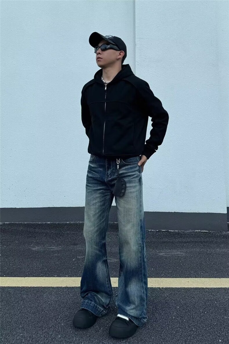 复古弹力牛仔裤直筒修身男小众裤子水洗做旧刺绣深色百搭情侣潮流,男装牛仔裤,星座218-1（原230）