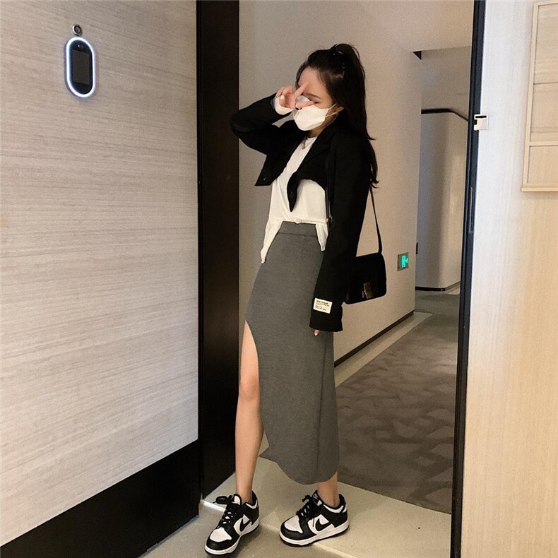 斜边不规则半裙，女装半身裙，XTZ style