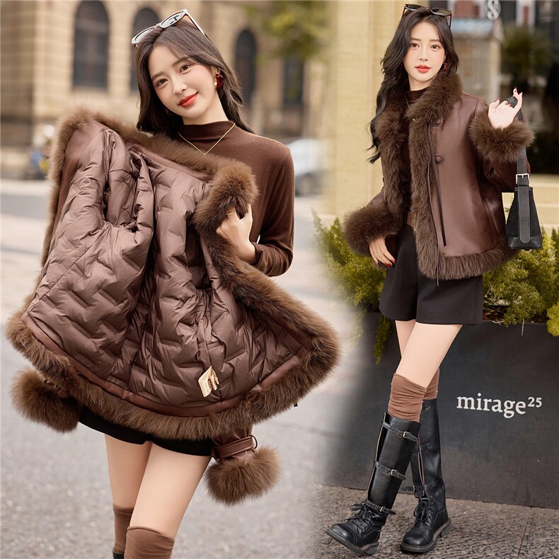 《鹅绒服》2025年冬季高端狐狸真毛加厚保暖皮草短外套休闲韩版，女装皮草，众宇琦