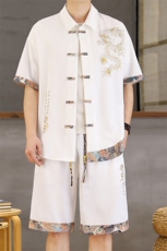 新款短袖衬衫男士夏季风绣花时尚休闲运动短裤套装，男装牛仔裤，星座1206（原A206）