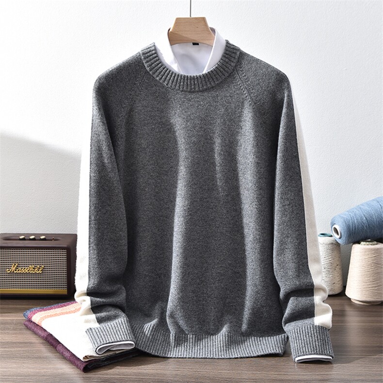 男圆领针织毛衣长袖休闲2024冬新款保暖羊绒衫，男装羊绒套衫，九爵羊绒