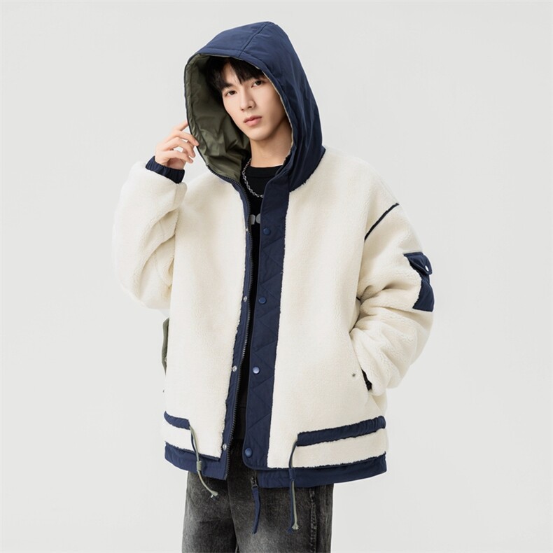 情侣棉服男士加绒加厚拼接工装保暖羊羔毛冬装外套M021-P135,男装棉衣,星座308B-2