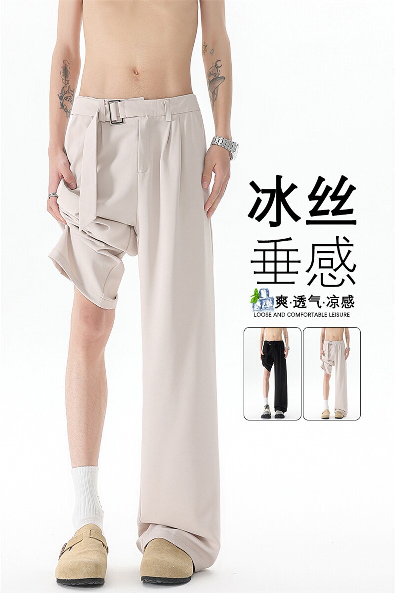 8XL-M垂坠感冰丝西裤大码凉感裤子腰带直筒长裤休闲裤KZ1958/P55,男装休闲裤,电商B238