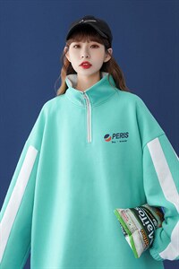 2026秋季新品简约字母印花拼接款式宽松休闲半拉链卫衣B201P55K68图片