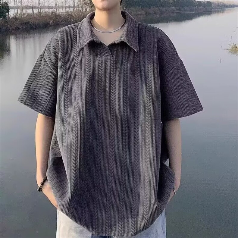 D925新款麦穗纹肌理感POLO衫男女美式潮流休闲短袖情侣T恤衫图片