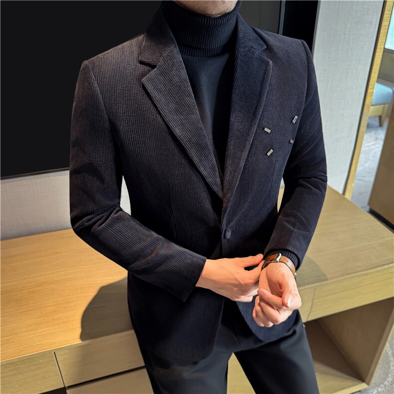 厚款灯芯绒~西服外套条绒西装金属装饰设计感单西上衣DX960-P155,男装西服套装,电商A213