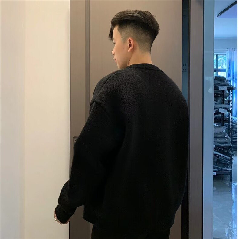 M39-P61灰色圆领简约宽松纽扣针织开衫2025秋冬季新款韩版,男装卫衣,电商B323A
