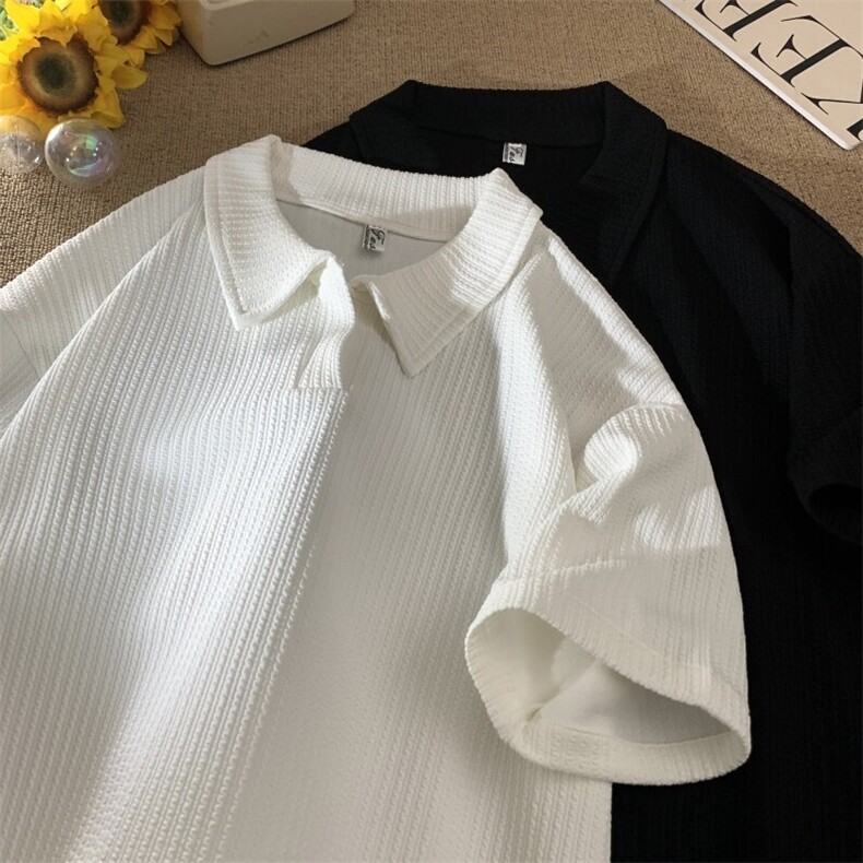 宽松纹理POLO领五分袖T恤男KD674-P25,男装T恤,电商D312-1