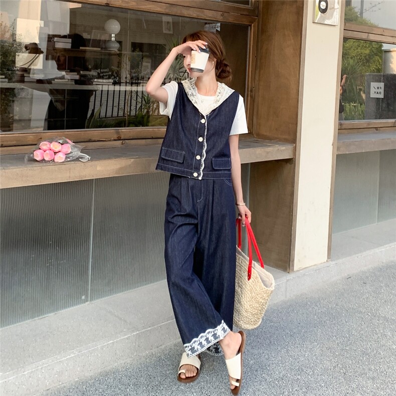 蕾丝牛仔马甲套装女夏2025新款气质休闲超火减龄漂亮洋气套装裙,女装套装/套裙,慧尚2-185