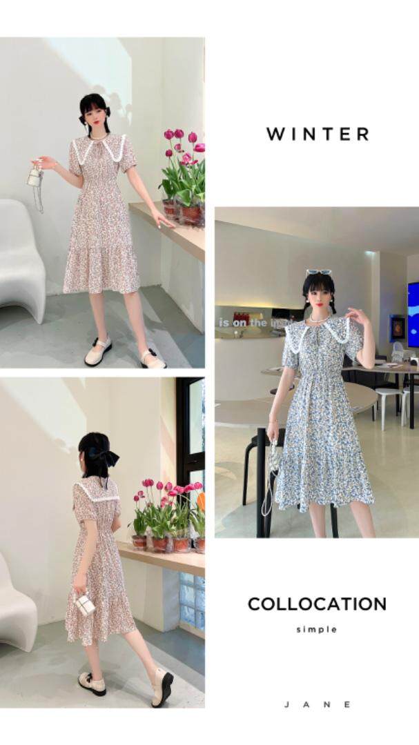 木耳边领连衣裙，女装连衣裙，英利伊人