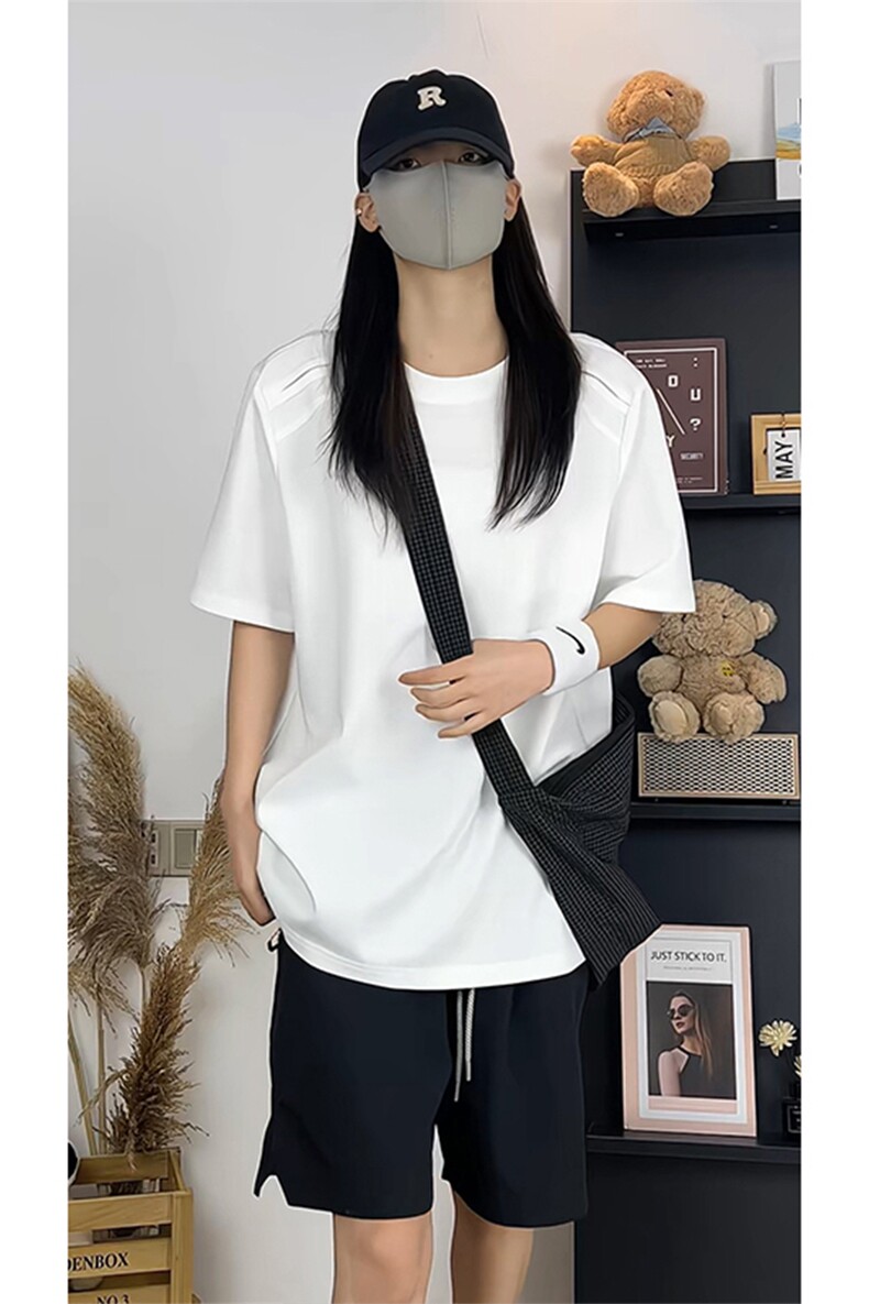 美式简约假两件拼接短袖T恤男女宽松型显瘦圆领上衣T3701-特价P27,男装T恤,电商A007