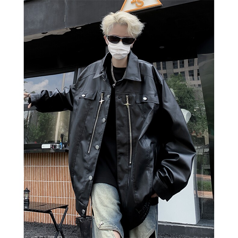 2023机车风皮衣夹克宽松痞帅炸街小众休闲棒球服外套W7889-P74,男装夹克,星座512-4