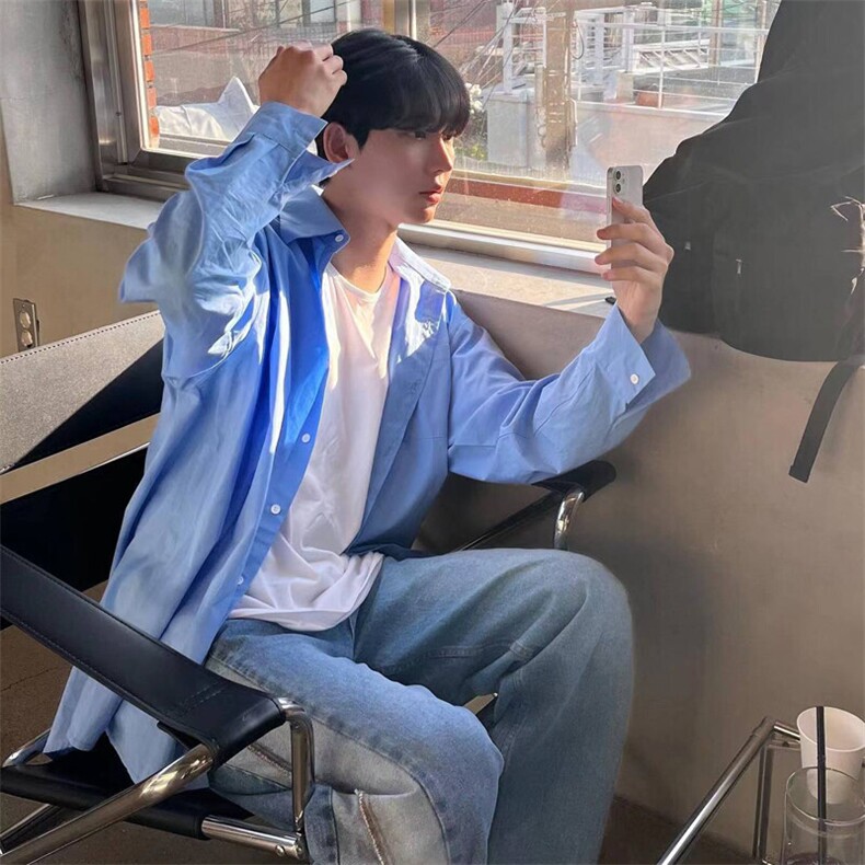 25现货韩版宽松休闲衬衫男式纯色长袖衬衣防晒衫CS805P55，男装防晒衣，星座716A（原星座815-4）