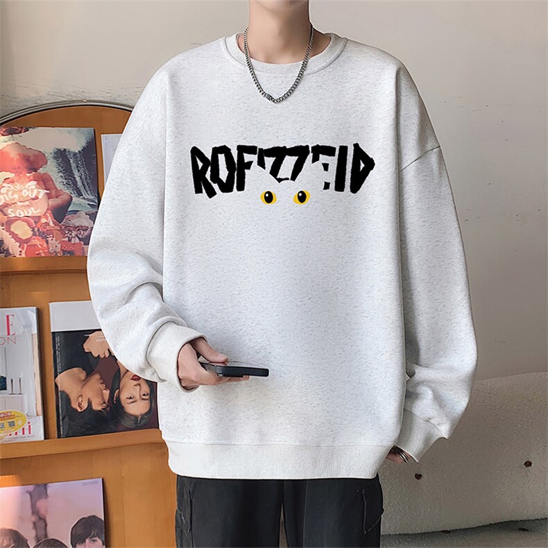 W575P35加绒P45港风套头宽松圆领春秋季卫衣男无帽外套长袖打底，男装T恤，星座304A-1