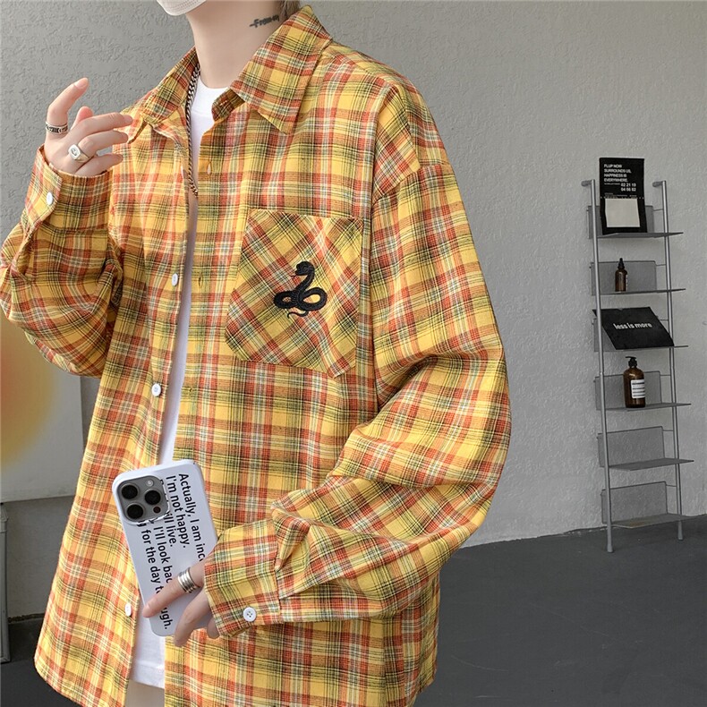 CS7148长袖-P33特CS7148短袖-P30特大码刺绣蛇格子衬衫,男装衬衫,电商D232