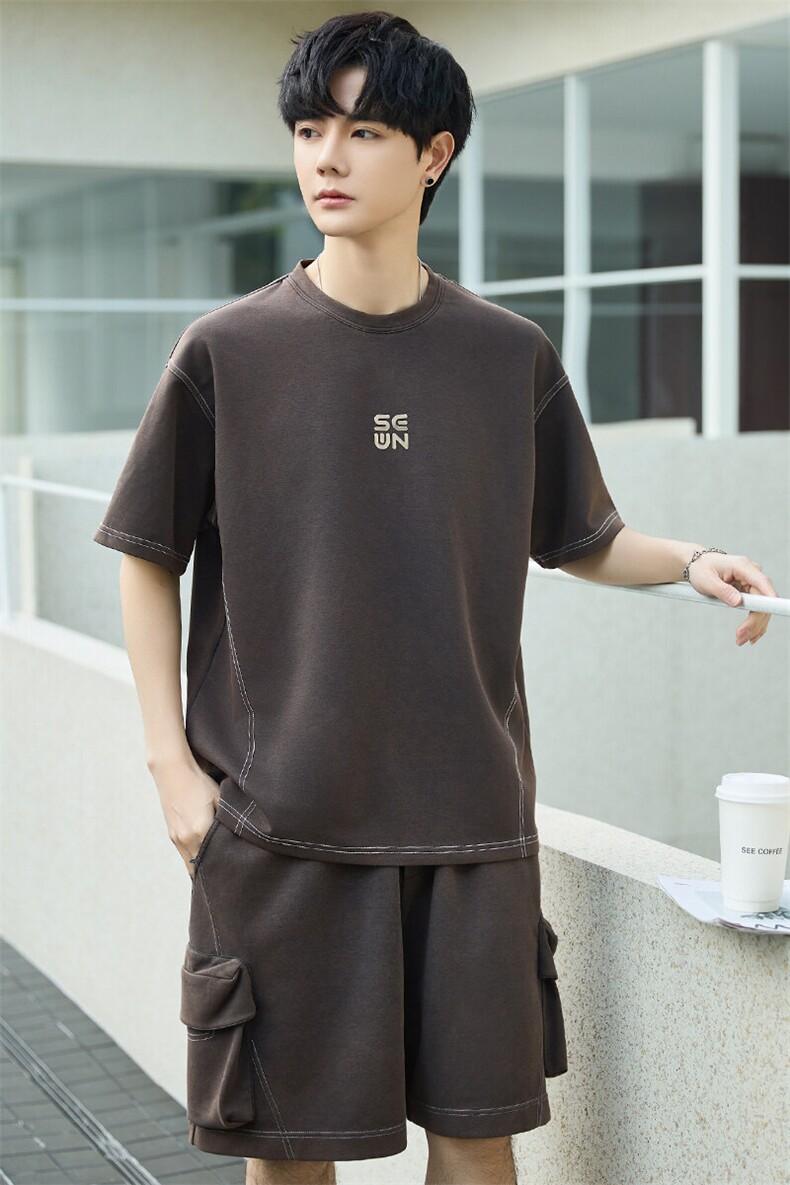 短袖T恤套装男25新款夏季休闲运动服搭配帅气短裤两件套3273-P70,男装休闲套装,电商A355（原A415）