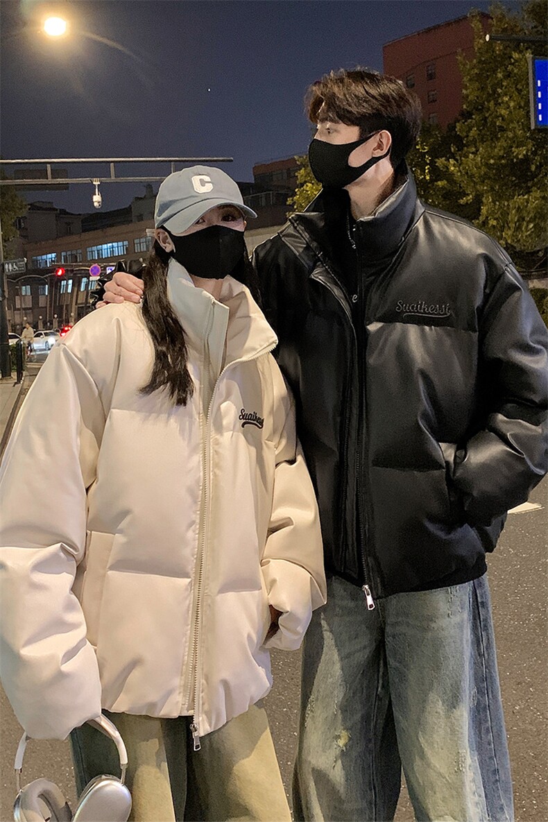 情侣装24冬装宽松绣花PU皮棉衣男女冬季棉服面包服外套S367-P128,男装棉衣,电商A233-1