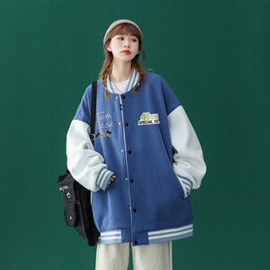 中性风 2026秋季新款港风潮牌印花拼色棒球服夹克 G96 p65--控88图片