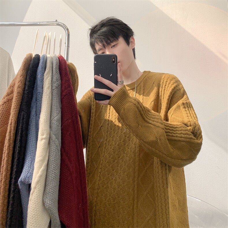 8XL-M圆领毛衣男秋冬季宽松慵懒套头麻花针织衫毛线衣MY19005P68,男装针织衫/毛衣,电商B312