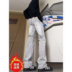 美式灰色直筒加绒男潮牌cIeanfit水洗复古长裤子K7055-1#P45网图，男装卫衣，电商B245