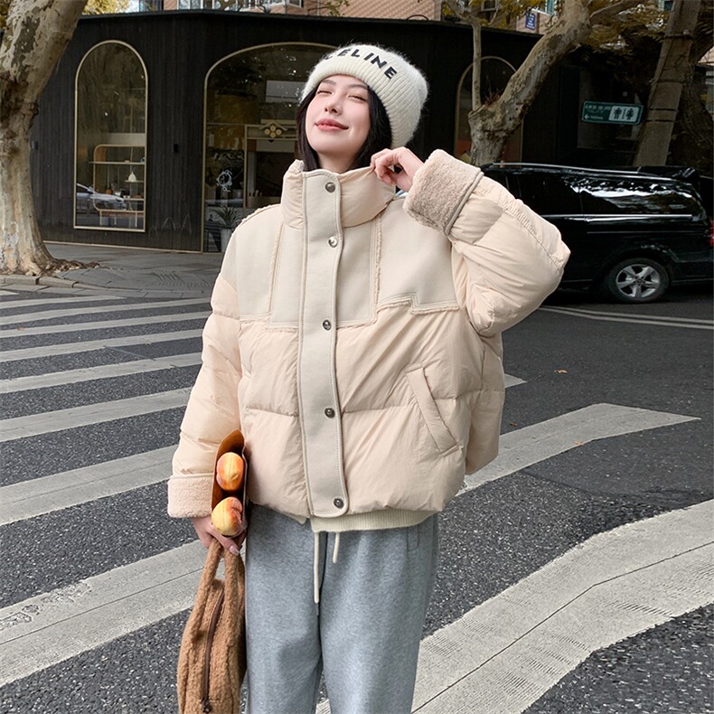 【新款现货】个性拼接羽绒服立领小个子保暖外套99036款P285K388,女装羽绒服,2C316