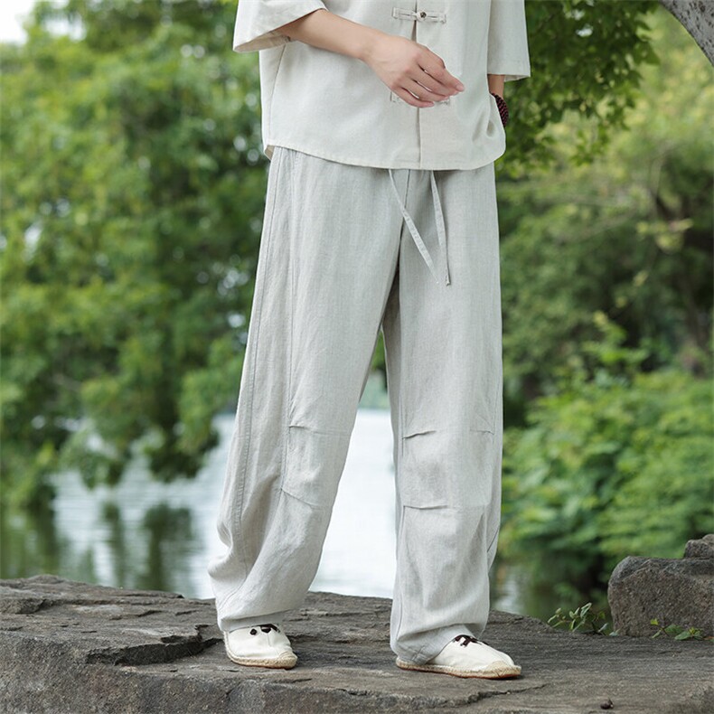 纯亚麻宽松弯刀裤休闲裤星座815-8610p100,男装休闲裤,星座815（原A203）