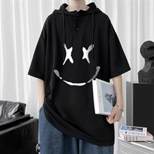 LD54190-P45连帽短袖t恤男大码胖子带帽五分袖中袖，男装T恤，电商A040
