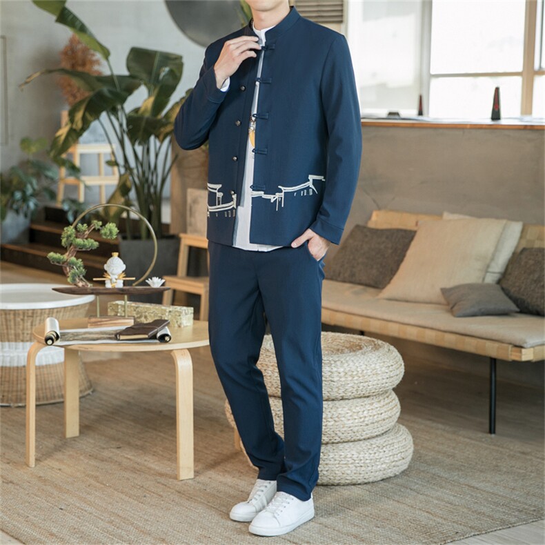 秋冬季风中山装秋装02套装男士唐装两件套A334-TZ706-P100,男装民族服装,电商B339(原A334）