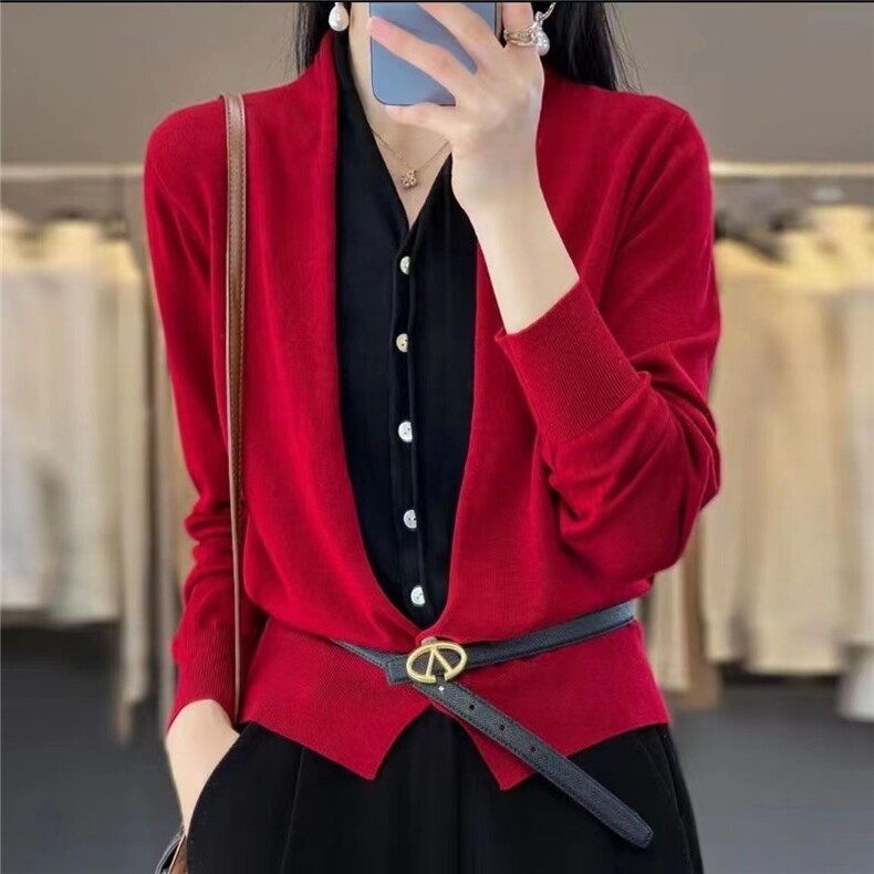 女秋冬新款宽松显瘦百搭时尚潮流简约假两件羊毛衫,女装羊毛衫,牧雅羊绒