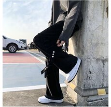 新款高街灯芯绒裤男ins潮牌复古宽松港风日系绑带嘻哈LK17-P33，男装休闲裤，星座1109-3
