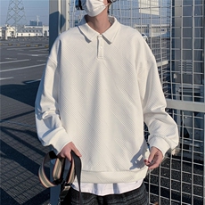 2026春秋翻领亨利领提花POLO衫痞帅卫衣外套W56682/特P25白的，男装Polo衫，电商A094