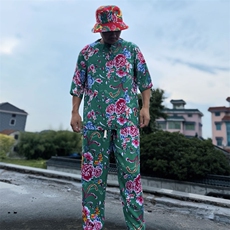 TZ340男士夏秋风大花套装大码宽松凉爽透气个性外套可作睡衣，男装休闲套装，星座115A-2
