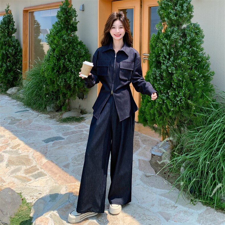 韩系减龄牛仔套装女2025秋季新款时尚气质设计感上衣长裤两件套,女装套装/套裙,2C170