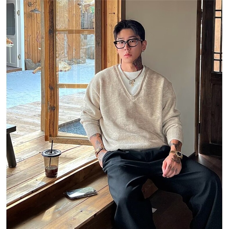 复古慵懒风假两件针织衫男女秋冬季保暖情侣通勤风休闲高级感毛衣,男装针织衫/毛衣,星座506A
