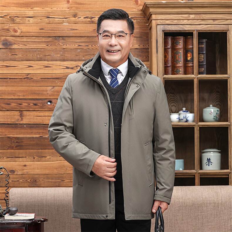 主推可拆卸帽内胆中老年羽绒服外套男短款爸爸装白鸭绒羽绒服大衣,男装羽绒服,钱塘723