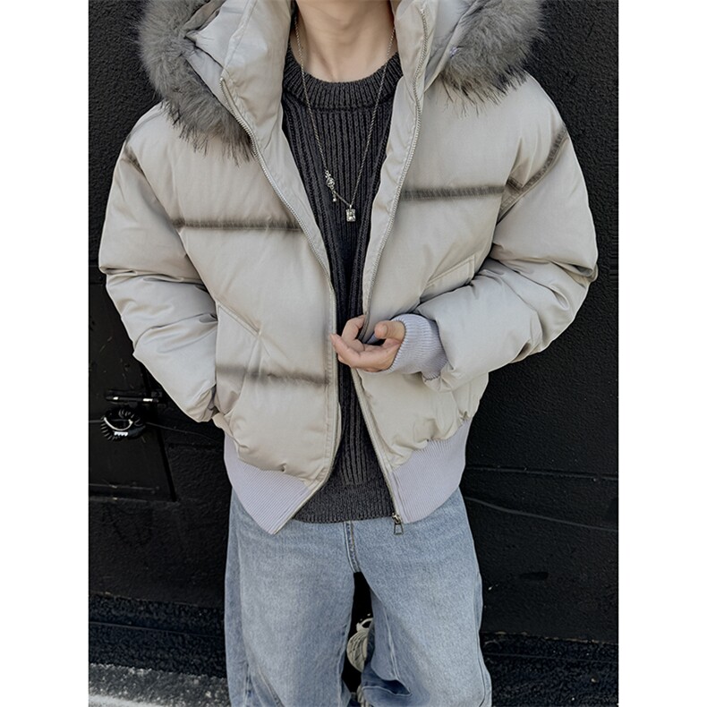 美式长毛爆版基础款大毛领皮外套连帽棉服男冬季夹棉,男装棉衣,星座307A