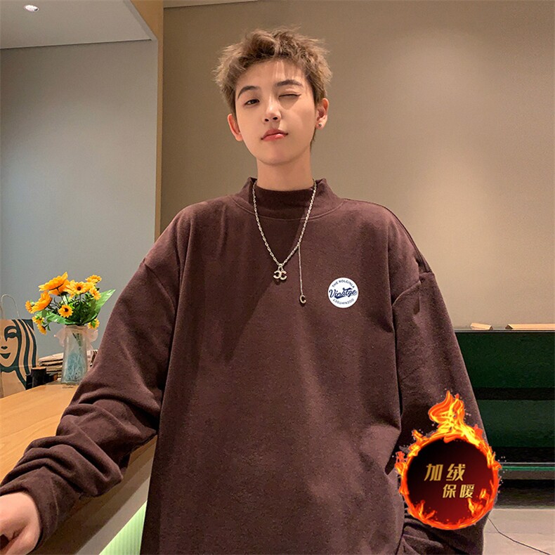 一件过冬重磅保暖针织衫德绒加绒加厚卫衣半高领打底长袖T恤DR70,男装T恤,电商A486