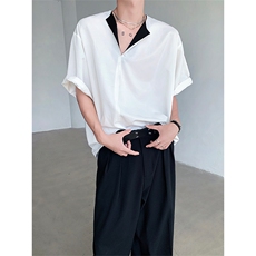 25夏季新中式撞色丝光设计感醋酸老钱风丝滑冰丝短袖T恤DX142-p58，男装T恤，电商B288