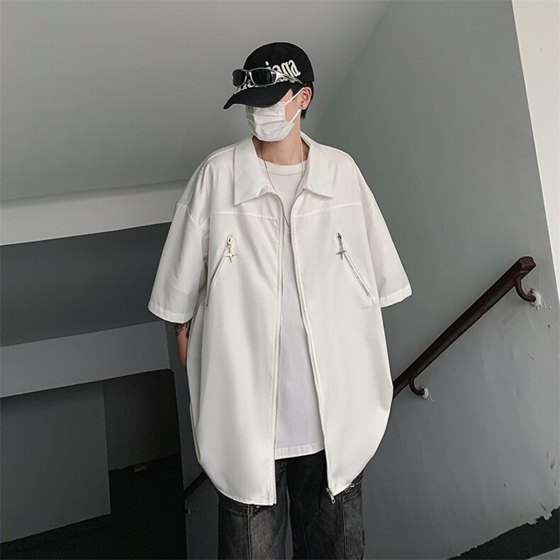 S335-P37美式暗黑复古短袖拉链衬衫,男装衬衫,星座1501-1