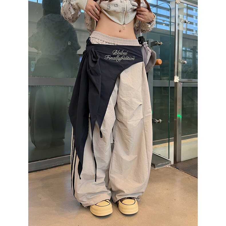 美式复古屁帘叠穿褶皱弯刀伞兵裤男女条纹设计感运动裤KFY138,女装休闲裤,星座1116A（原606A-3）