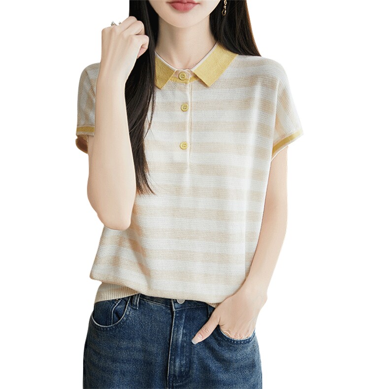 常规夏季港味2025年夏季T恤新款宽松显瘦款针织衫上衣,女装T恤,暖圣羊羊绒
