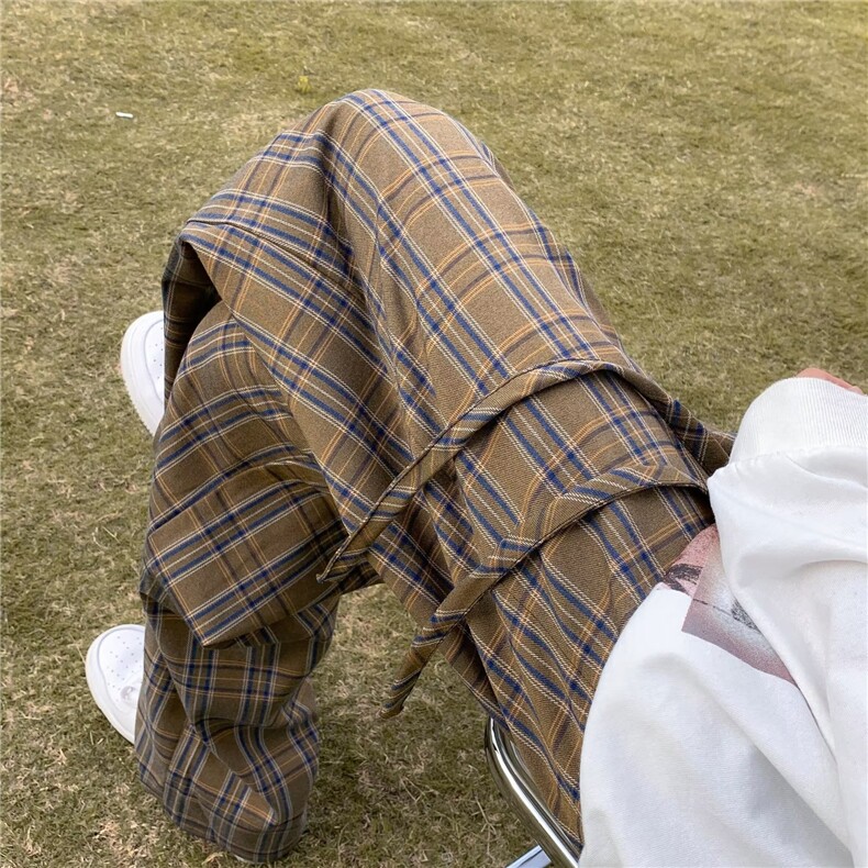 美式高街格子裤男潮流宽松直筒裤百搭休闲裤阔腿长裤子K4564-P28,男装休闲裤,星座512-2