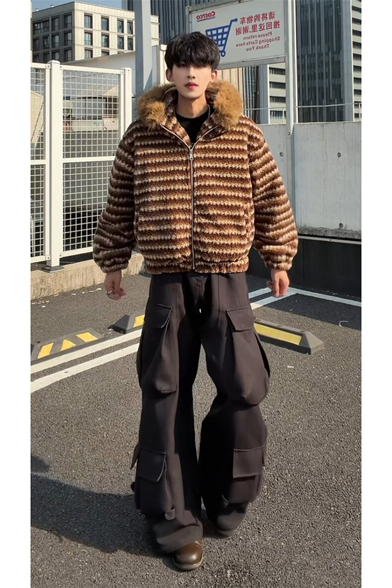 秋冬潮搭舒适松弛感复古上衣外套撞色法式时髦街头棉衣HY888P100,男装棉衣,电商A102B