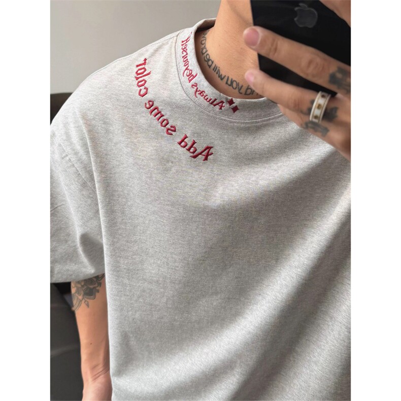 网图有货美式夏季领口双刺绣设计感圆领短袖宽松T恤男女A576-P38，男装T恤，星座1505