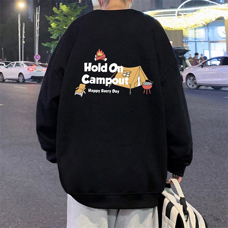 W566卫衣男秋冬新款美式宽松圆领上衣大码男生休闲无帽长袖外套图片