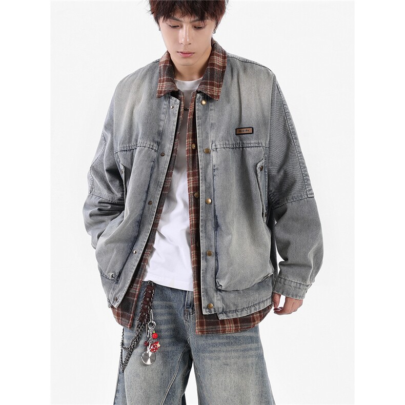 【现货】25秋新款牛仔水洗假两件潮男夹克外套705-1-W8852-P128,男装工装外套,星座705-1