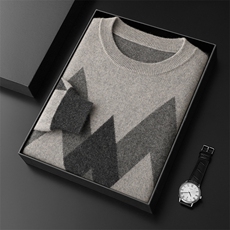 2025秋冬百搭时尚简约圆领芝麻点菱形提花针织衫，男装羊绒套衫，盛欣羊绒