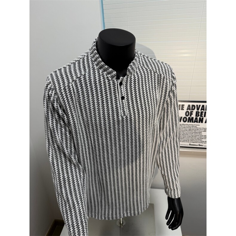 现货街头百搭鱼骨纹亨利领重磅松弛感秋季长袖T恤TX01/TP20，男装Polo衫，电商B318