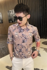 312A-191-P55新款社会小伙中袖衬衫韩版潮流男士五分袖衬衣A，男装T恤，星座312A-5